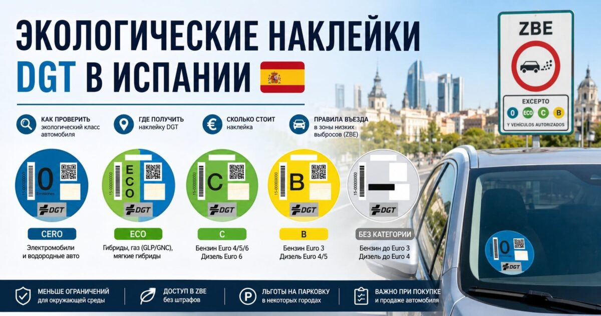 Экологические наклейки DGT в Испании: какие бывают, как проверить и получить